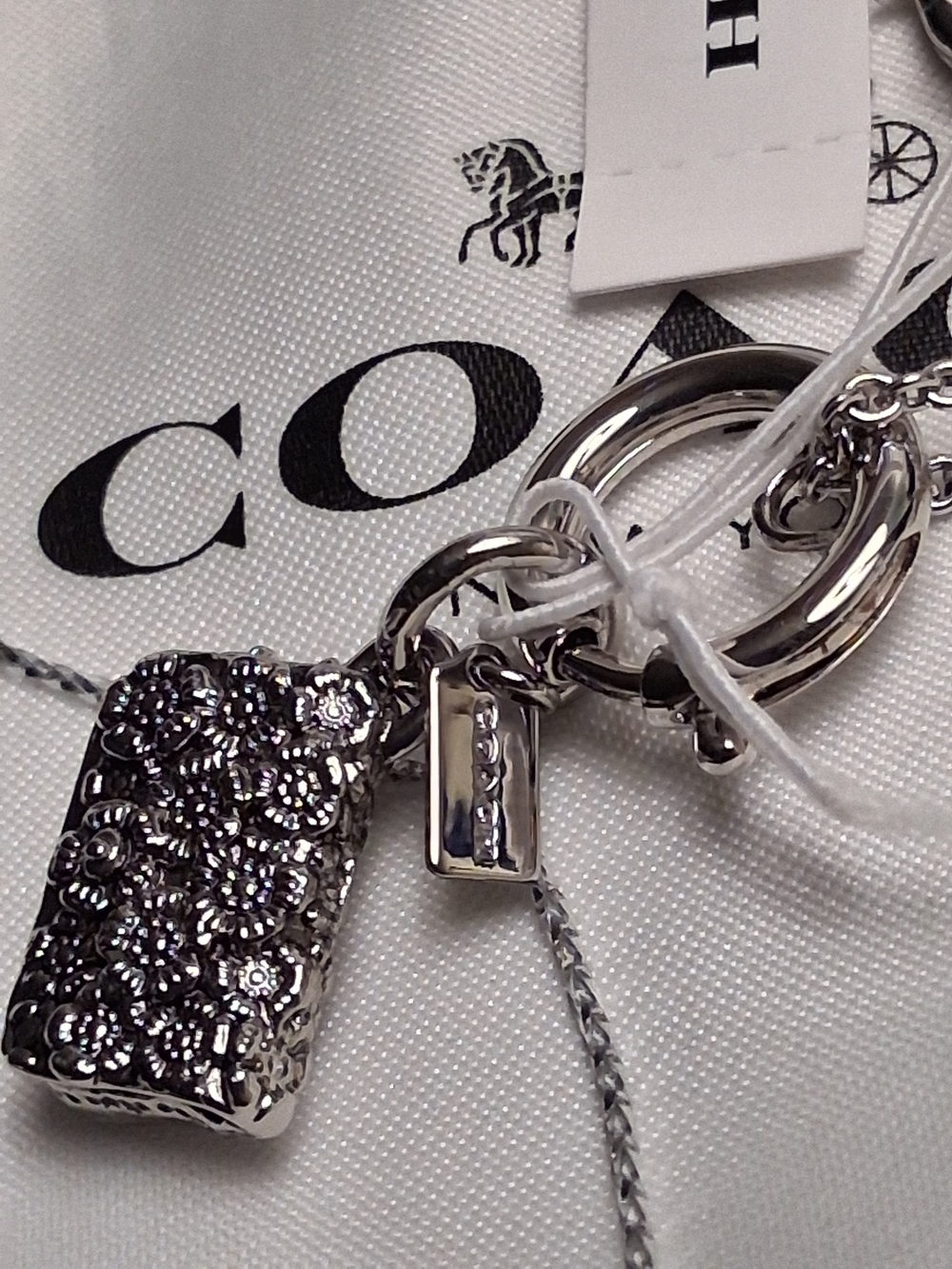 Retired Coach Silver Crystal Pendant Necklace with Logo Pouch - Picture 8 of 13